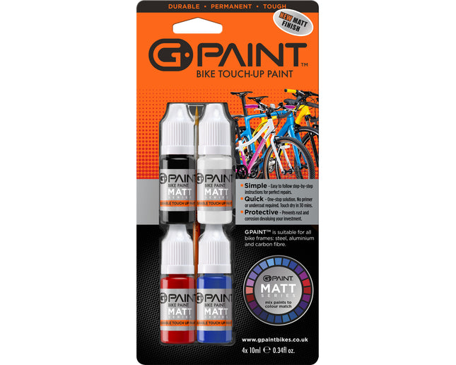GPAINTBIKES 'MATT SERIES' 4 PACK - BLACK - WHITE - RED - BLUE