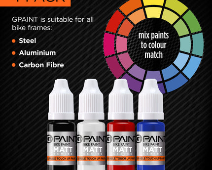 GPAINTBIKES 'MATT SERIES' 4 PACK - BLACK - WHITE - RED - BLUE