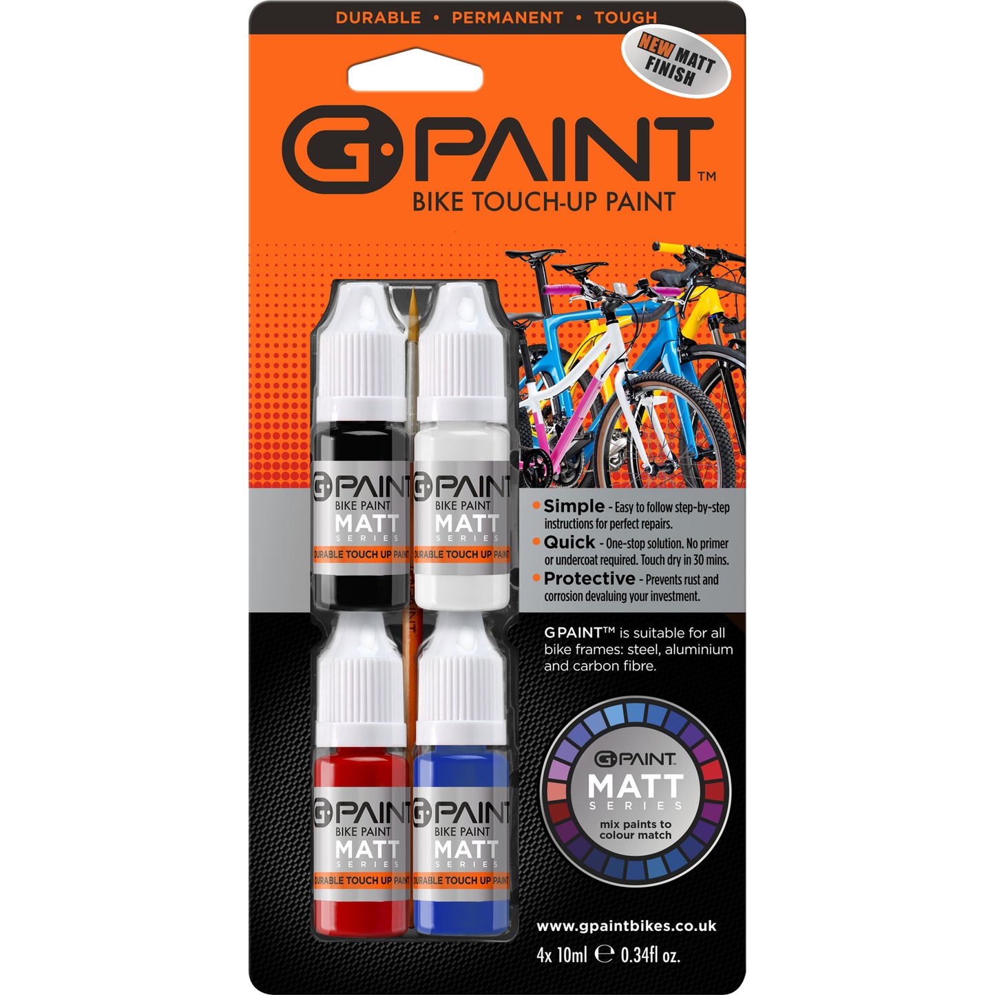 GPAINTBIKES 'MATT SERIES' 4 PACK - BLACK - WHITE - RED - BLUE