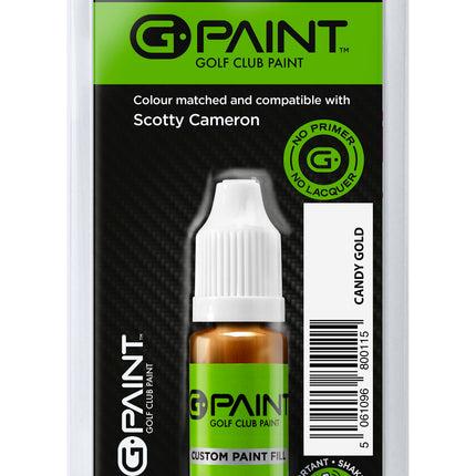 Golf club paint bottle with packaging labeled 'G Paint' on a white background