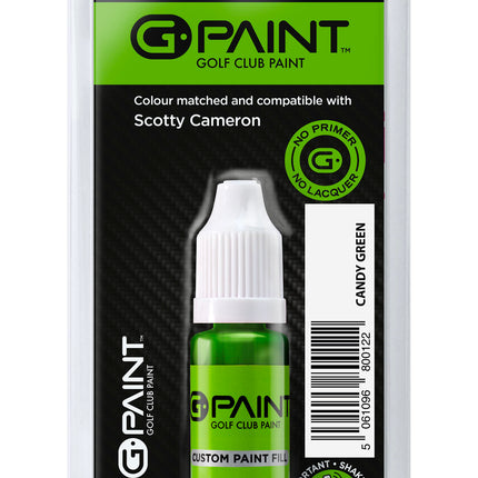 Golf club paint bottle with packaging labeled 'G Paint' on a white background